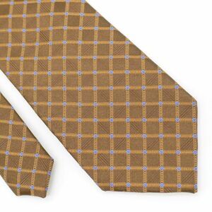 Jones New York Brown Blue Check Polka Dot Woven‎ Silk Tie
